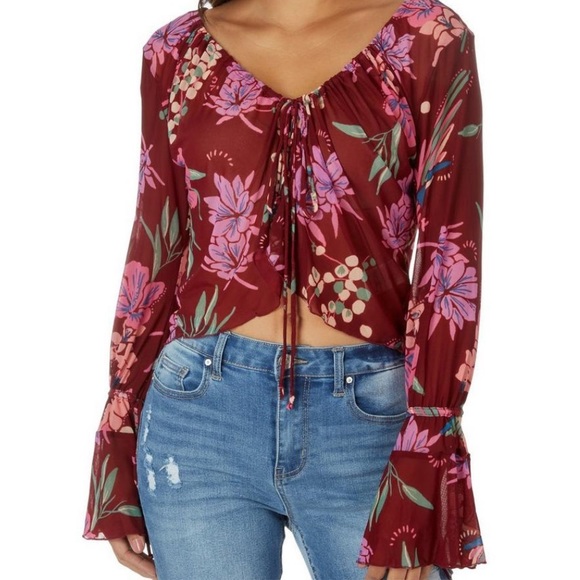 26. Free People Of Paradise Floral Bell Sleeve Blouse - Picture 5 of 6